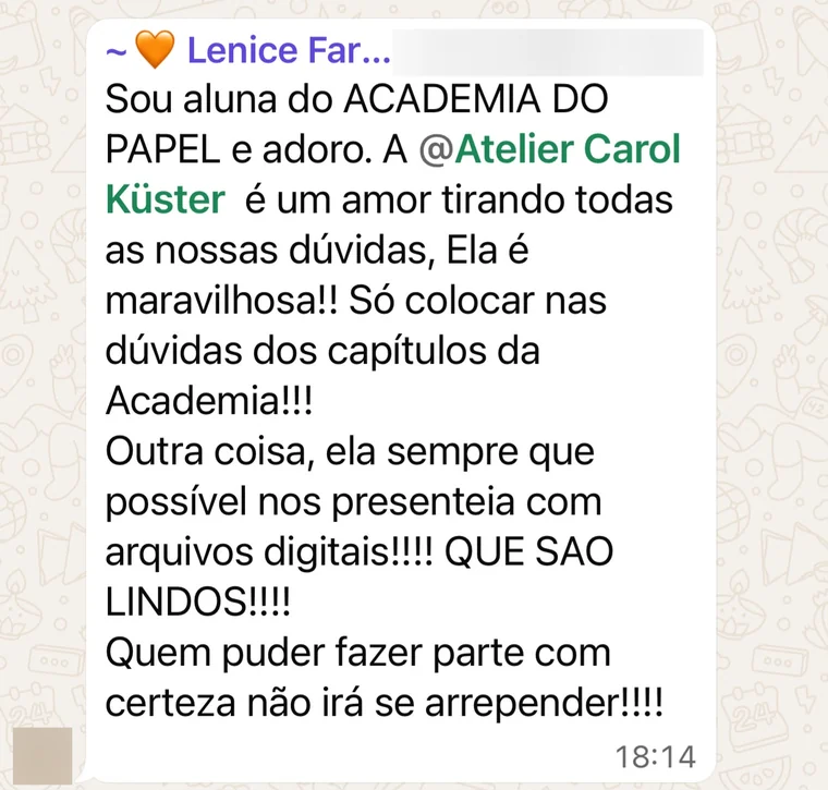 Depoimento de aluna da Academia do Papel