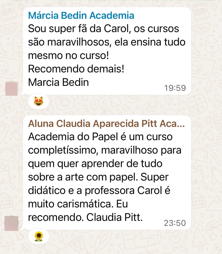 Depoimento de aluna da Academia do Papel