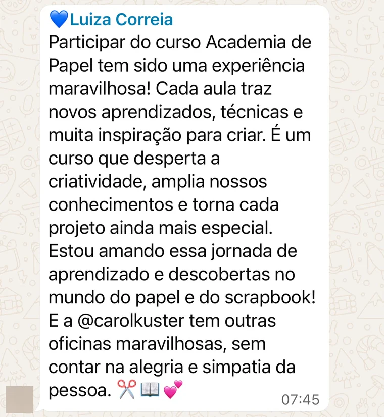 Depoimento de aluna da Academia do Papel