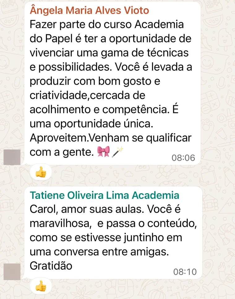 Depoimento de aluna da Academia do Papel