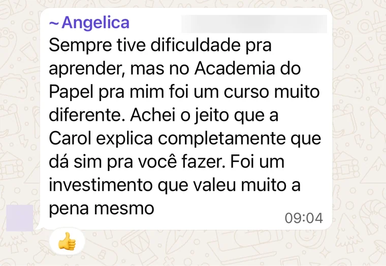Depoimento de aluna da Academia do Papel