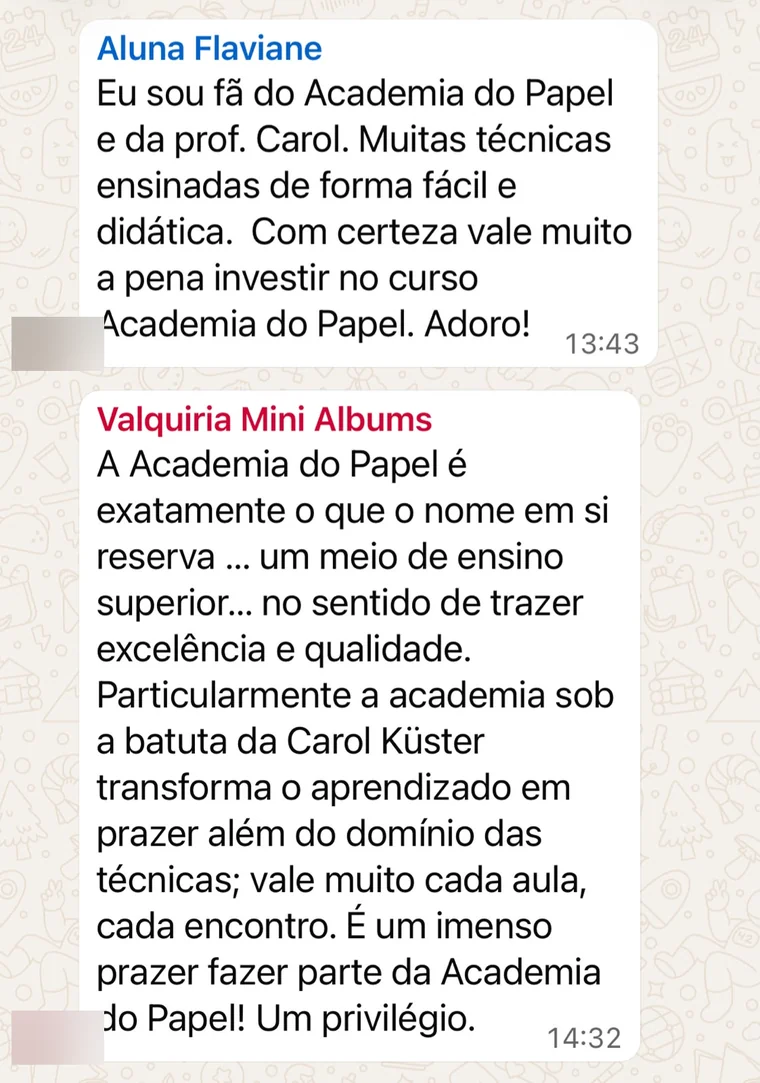Depoimento de aluna da Academia do Papel